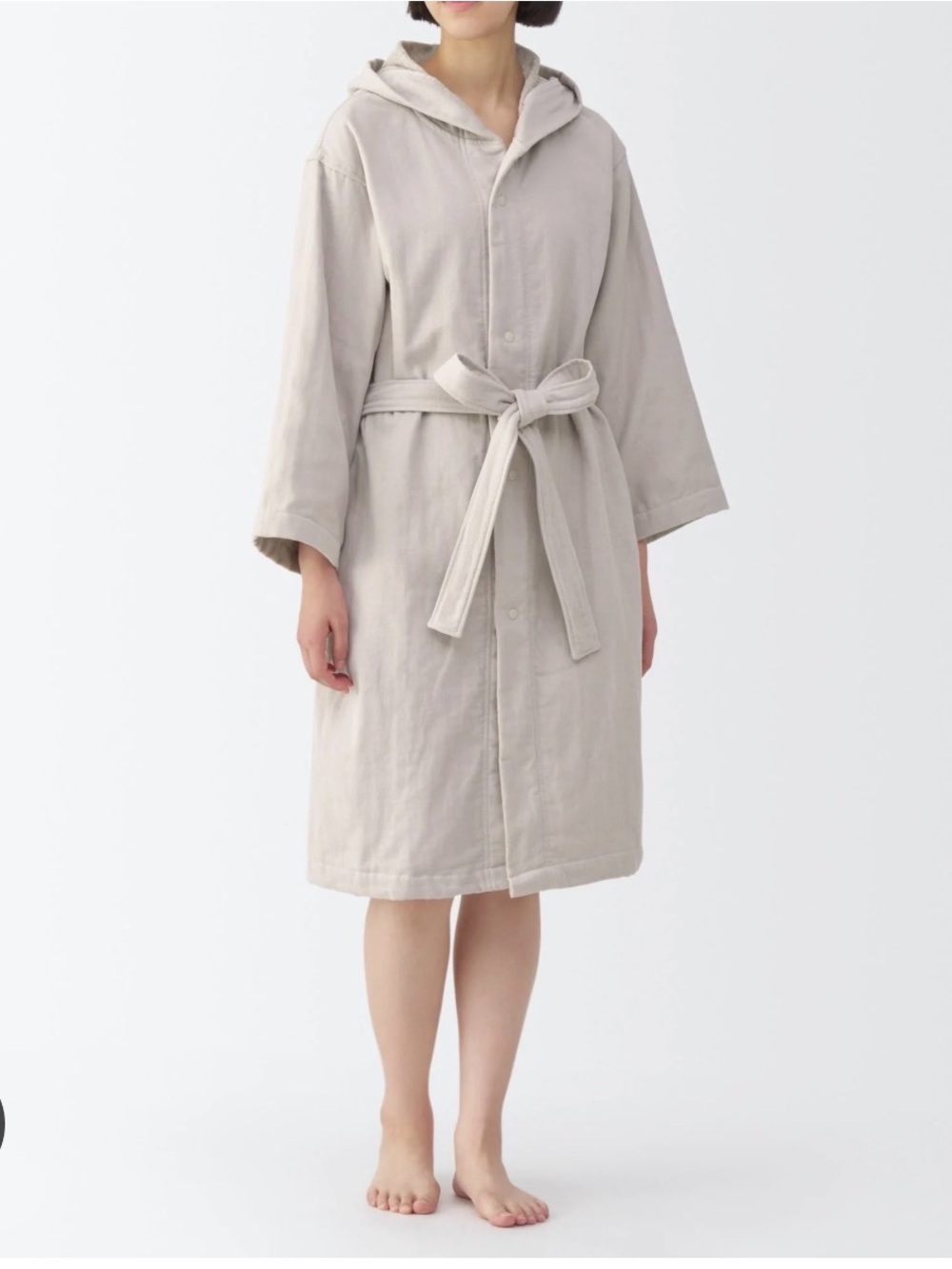 NEW MUJI Hooded Cotton Robe in Light Beige S-M